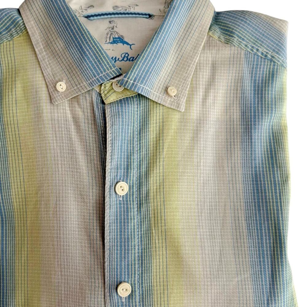 Tommy Bahama Relax Lemon Yellow Baby Blue Stripe Button Down L/S Shirt